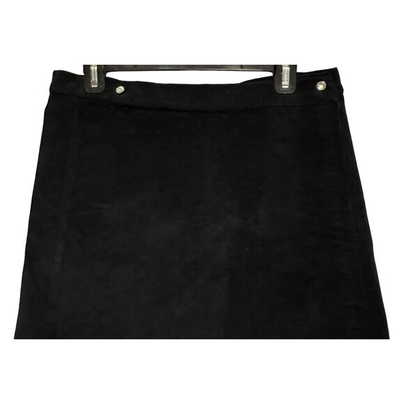 Black Corduroy Wrap Mini Skirt Charlotte Sz Large Crystal Button Stretch $82 NEW - Picture 3 of 6